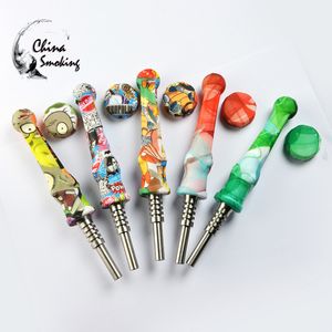 DHL mini 14mm silikon nektar samla kit r￶k nc 14mm rostfritt st￥l spets matkvalitet kisel