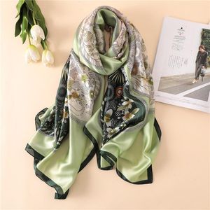 180/90 cm Sciarpa di seta classica Donna Foulard Office Lady Grande stampa di moda Spiaggia Scialle Hijab Ordito Bandana Silenziatore Pareo