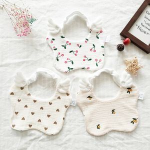 Korean Style Toddler Kids Gauze Floral Bibs Cute Wing Collar Children Clothes Accessiory Pure Color Baby Cotton Feeding Items