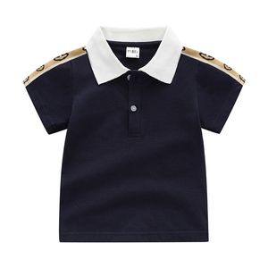 Baby Polo T قميص مصمم للأطفال بأكمام قصيرة قمصان بولو للأطفال الأولاد ملابس علوية مطرزة للبنات من القطن باللون الأسود والأبيض مقاس 90-130 سم