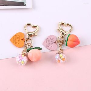 Keychains Cute Korean 3D Fresh Peach For Women Glass Ball Pendant Car Key Decor Keyring Airpods Case Bag Bakpack Charm Smal22