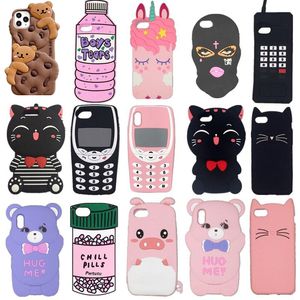 3D Fashionable Soft Silicone Cases For IPhone 14PROMAX 14PRO 14 13 12 Pro MAX SE2020 7 8 Plus 14PLUS X XR XS Max Cartoon Cat Pig Ice Cream Cover