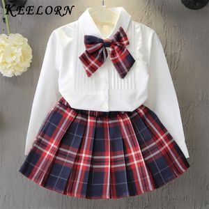 Keelorn meninas conjunto de roupas clássicas primavera mangas compridas crianças princesa top e saia projetada 2pcs ternos uniforme escolar roupas 220326