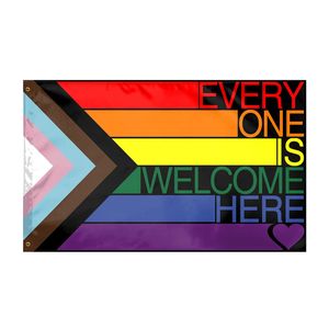 LGBT Rainbow Progress 3x5FT Flaggor Banderoller 100% Polyester Digital utskrift för inomhus utomhus högkvalitativ reklamfrämjande med mässingsgrommets