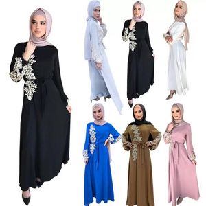 Vestidos de tamanho grande dubai luxo de luxo cetim Kaftan Mulheres muçulmanas casuais djellaba abaya manga longa caftan islâmico roupas