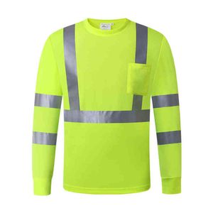 HI Vis Long Sleeve T-shirt HI Vis Work Reflective Safety Long Sleeve Polo T-Shirt EN20471 Class3 T220808