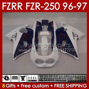 Corpo de corpo para Yamaha fzr250r fzrr fzr 250r 250rr fzr 250 r rr 96-97 corpo brilhante branco 144no.14 fzr250-r fzr-25rr fzr-2550 fzr250 rr 96 97 fzr250rr 1996 1997