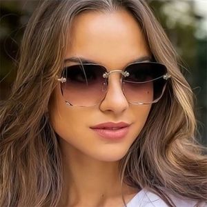 Square Sunglasse Fashion Rimless Gradient Sun Glasses Shades Cutting Lens Ladies Frameless Eyeglasses 220629