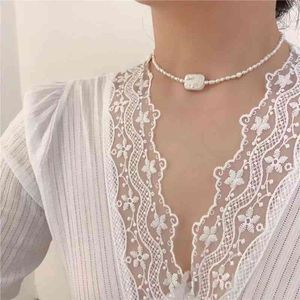 Sen series simple temperament Baroque freshwater special shaped pearl rice beads adjustable extension chain short overlapping Necklace