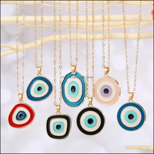 Pendant Necklaces Pendants Jewelry Fashion Enamel Geometry Evil Eyes Necklace For Womens Big Turkish Eye Chains Choker Clavicel Women Drop