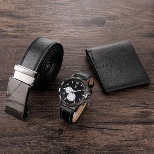 Principais relógios de punho de relógio de relógio masculino Presente de cinto masculino para o dia dos pais 3pcs/conjunto de quartzo casual pu strap c66w