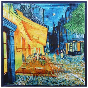 90cm Van Gogh Classic Series Neckerchiefs Oil Painting Red House Coffee Sun Lady Decoration Simulation Silk Scarf Large Square