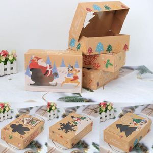 Presentförpackning 12st Random Christmas Biscuit Box Kraft Paper Candy Hollow Bag Food Packaging Party BoxGift