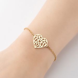 Fashion Hollow out Heart link chain bracelet silver gold stainless steel Plant trees bracelets for women men jewelry