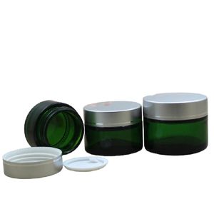 20g 30g 50g Glossy Green Cream Glass Bottle Matte Sliver Line Lid Empty Skincare Sunscreen Cream Jars Portable Cosmetic Packaging Emulsion Pot Container