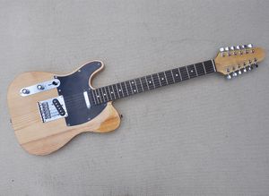 Left Hand 12 Strings Natural Wood Color Ash Electric Guitar with Rosewood Fretboard