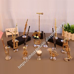 DH Minyatür Flüt Klarnet Saksafon Trompet Trombonu Fransız Boynuz Modeli Mini Müzik Enstrüman Süsleri Hediye ve Dekorasyon Y200104