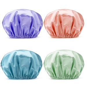 새로운 두꺼운 샤워 새틴 모자 목욕 샤워 모자 머리카락 커버 이중 방수 순수 색상 부엌 샤워 모자 도매