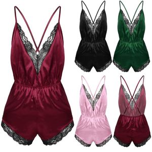 Men's G-Strings #M-XXL Men Lace Bodysuit Sissy Lingerie Adjustable Straps Jumpsuit Satin V-neck Pajamas Sleepwear NightwearMen's