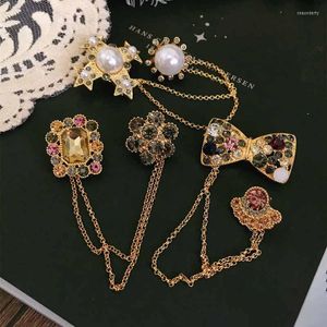 Pins Brooches Vintage Tassel Brooch Pearl Rhinestone Bow Coat Suit Corsage Retro Accessories For WomenPins BroochesPins