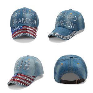 FJB Diamonds Denim Sun Hat Lets Go Brandon Casual Diamond Baseball Cap Athleisure Cappello in cotone regolabile