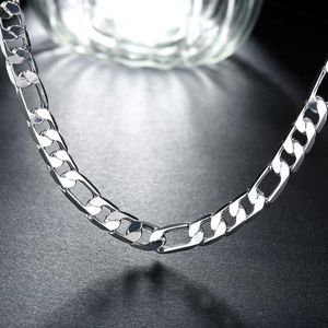 Sterling Specialerbjudanden 925 Hot Fashion Silver Necklace för kvinna Män 8mm Flat Geometry Chain Party Holiday Gifts Classic Smycken