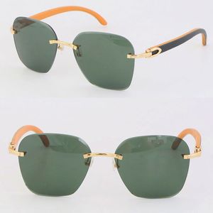 Metall Rimless Designer Black Inside Orange Wood Solglasögon Diamond Cut Lens Fashion med C Dekoration Träadumbral 18K Guld unisex Glasskor Ramstorlek: 61-18-140mm