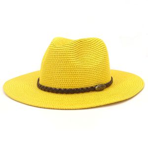 Summer Panama Słomy Hats for Women Men Jazz Fedoras Big Brim plaż