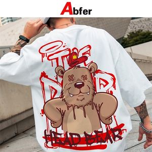 Abfer Harajuku T Shirt Aesthetic Gothic Punk Cartoon Bear Graphic T Shirts Men Summer Hip Hop Oversized Tshirts Tops TEE