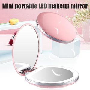 Espelhos compactos Mini Makeup Mirror com LED Light Handheld Illuminated Dolling Round para viagens em casa ne kyle22