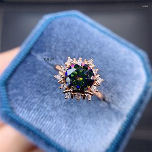 Cluster Rings 925 Silver 1CT Dark Green Snow Design Moissanite VVS Engagement Wedding Diamond Ring With National GRA For Womencluster