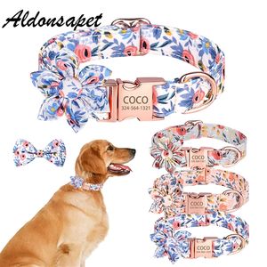 Collare per cani Bowknot con fiore stampato personalizzato Targhetta identificativa con incisione personalizzata Collare per cani in morbido nylon per cani di taglia piccola e media 220608
