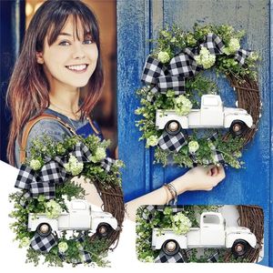 Dekorativa blommor kransar bil bågar kransar hängande ornament dörr semester party kreativ girland bi solros kransutredning