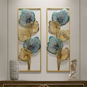 Новый китайский роскошный кованый железо с голубым золотым листом на стене листьев висящих ремесел домашний гостиной