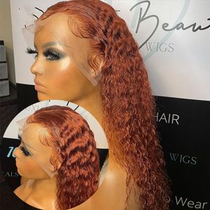 Ginger Orange Brazilian Lace Front Wigs Pre Plucked Deep Curly Wig 13x4 Synthetic Wig For Black/White Women