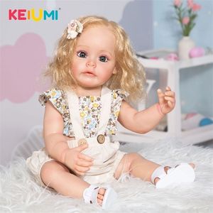 Keiumi 55cm Full Silikon Vücut Bebeği Yeniden doğmuş bebek su geçirmez eldenizli resim köklü elyaf saçlı kızlar için prenses bebekler 220707