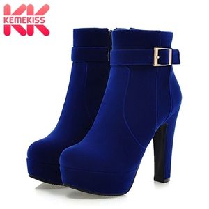 Kemekiss Big Sister 3343 Barty Booties Woman Fashion High Heels Womens Sexy Add Fur Winter Cankle Boots Female 201102