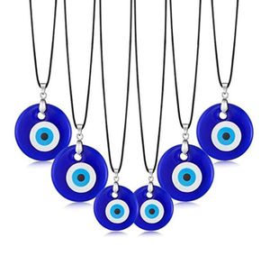 30mm Turkish Blue Evil Eye Pendant Necklace Glass Eye Leather Rope Chain Necklaces for Women Men Fashion Jewelry