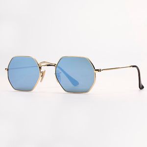 Luxury Hexagon Women Mens Sunglasses Fashion Womens Octagonal Sunglasse Driving Metal Sun Glasses Gold Frame UV400 Glass Lenses with Leather Case