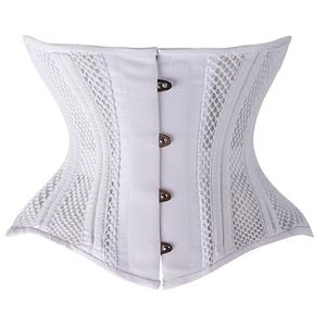 Bustiers Corsets White Black Plus Size XS-3XL 24ダブルスチールボーンウエストトレーニング短い胴体ヘビーデューティレースアップゴススチームパンクBustierbu