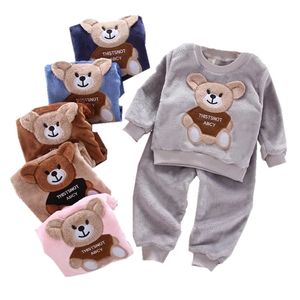 Jesienna zimowa flanelowa piżama ubrania dziecięce chłopiec zestaw dla dziewcząt ubrania maluch pluszowy garnitur zwykły odzież domowa 220714