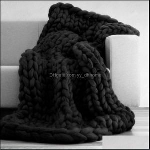 Blankets Home Textiles Garden Knitting Throw Yarn Knitted Blanket Hand-Knitted Warm Chunky Knit Soft Thick B Dhrcj