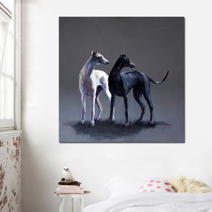 Reliabli 2つのラ・サンサーキャンバス絵画ポスタープリントリビングルームの装飾的な絵画のための黒と白の犬の壁アート