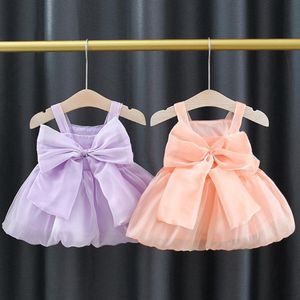 Vestidos de menina Vestido suspenso de fio bebê menina de verão princesa grande arco amor amor muslina pano cool de 6 a 24 meses de criança formal de candidatura