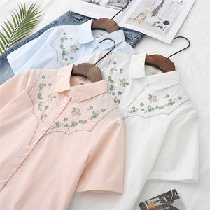 HSA Женские блузки летние цветочные рубашки вышивая с коротким рукавом хлопковые повседневные топы блузки Mujer White Blusas Ladies Top 210716
