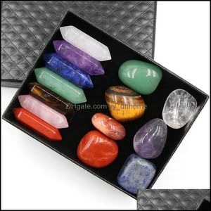 Stone Loose Beads Jewelry 7 Chakra Set Reiki Natural Crystal Stones Ornaments Hexagon Prism Quartz Yoga Energy Bead Heali Dhfch