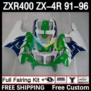 Полный набор для тела для Kawasaki Ninja ZXR 400 CC ZX-4R ZXR400 91 92 93 94 95 96 Cowling 12DH.28 ZX4R 400CC ZX 4R ZXR-400 1991 1992 1993 1994 1995 1996 ABS Fairing White Green