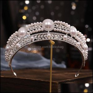 Wedding Hair Jewelry Crowns Bridal Base Women Paspand Bride Crystal Fryzjer Pearl Tiara Girl Head Band Cr DH5H9