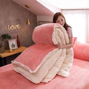 Home Textiles Winter Bedding Sets Soft Warm Flannel Duvet Cover Fleece Quilt Ab Version Bed Sheets Pillowcase Double Full