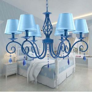 Lampy wiszące domowe ogród niebieski kryształowy żyrandol tkanin